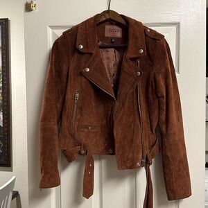 Blank NYC Moto Jacket in brown suede
